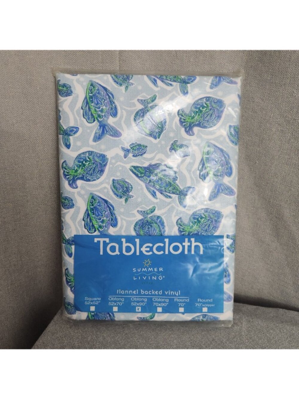 Summer Living Blue Flannel Backed Vinyl Tablecloth 1pc 52" x 90" Oblong NEW Oval - Picture 2 of 7
